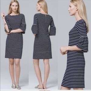 White House Black Market navy and white striped dress with sleeves